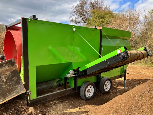 Dispositivo móvil para la separación de piedras en 60 m3/h de compost, suelo superficial y estiércol de ovejas y vacas